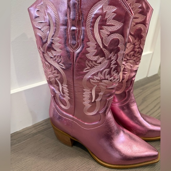 Pink Metallic Cowgirl Western Cowboy Chunky Heeled Boots‎ Size 9 - Picture 6 of 13